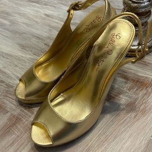 Lilly Pulitzer Metallic Gold Peep-Toe Slingback Heels